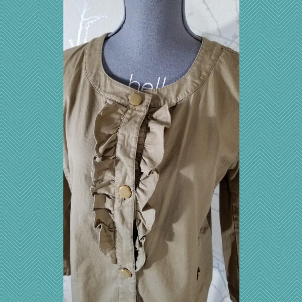 Talbots Tan Ruffle Front Boxy Fit Jacket - Picture 2 of 6